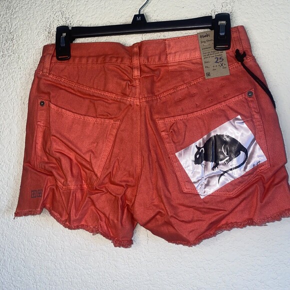 KSUBI Cut Off Shorts jing button fly Coral Low Rise Raw Hem Fit 25 y2k 90s - Picture 4 of 8